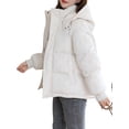 thumbnail image 1 of Women Puffer Jacket Winter Warm Coats Hooded Quilted Jackets with Removable Hood White M, 1 of 8