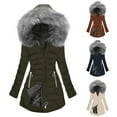 thumbnail image 1 of Women Puffer Jacket with Long Faux-Fur Trim Hood, Thick Plush Fleece Lined Zip Hooded Winter Mid Long Down Coat (S, Green), 1 of 5