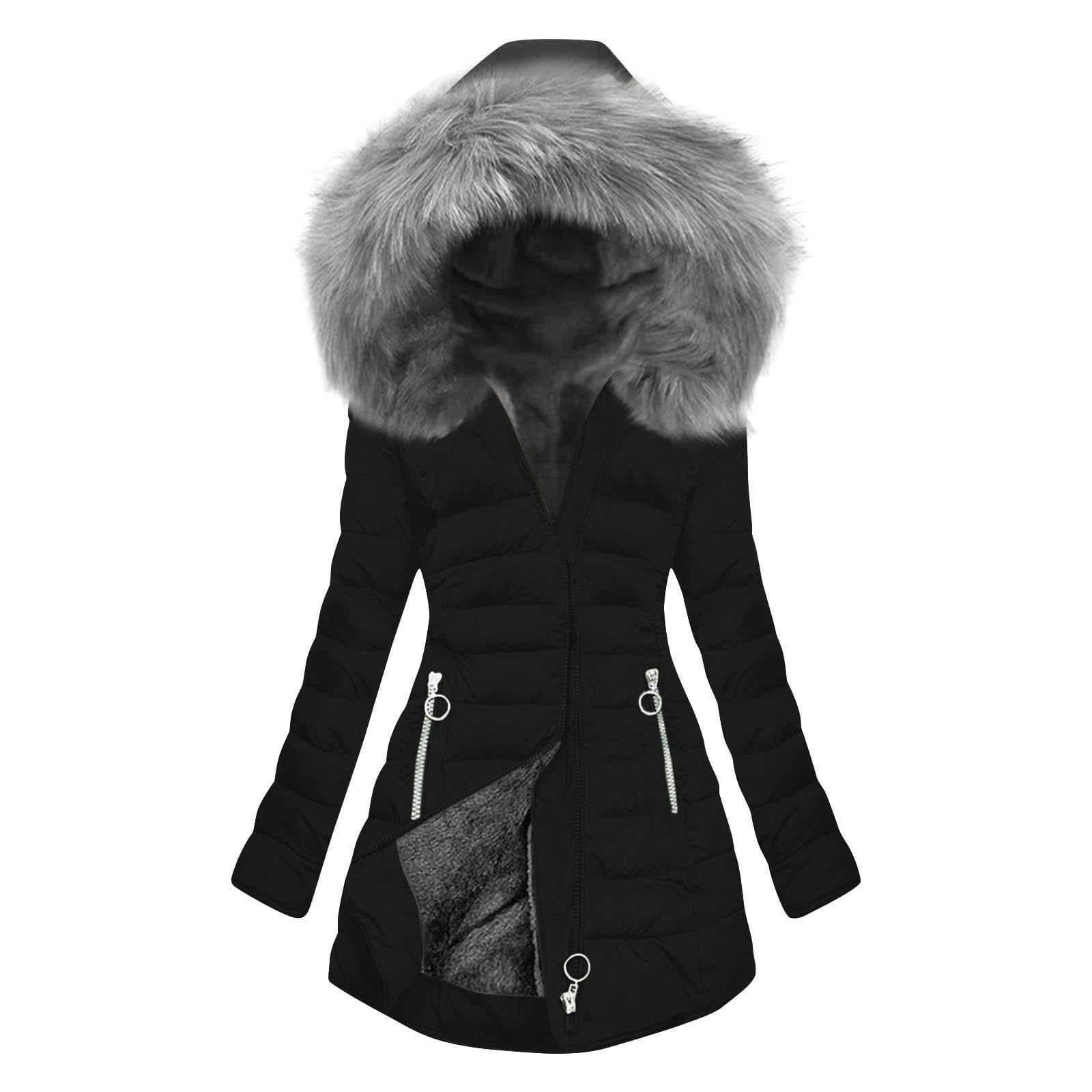 Black Fleece Quilted Fitted Faux Fur Women Puffer Jacket