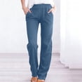 thumbnail image 1 of Women Pull on Leggings High Waisted Straight Leg Stretch Imitation Denim Pants Casual Elastic Waist Fitness Trousers with Pockets Blue S, 1 of 9