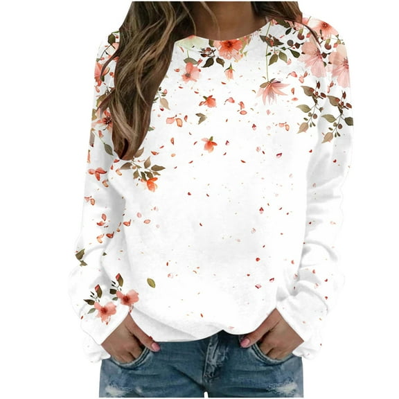 Women Pullover Hoodless Sweatshirts Casual Printed Long Sleeved Round Neck Pullover Hoodie