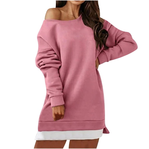 Women Pullover Hoodless Sweatshirts Strapless Streetpullover Sweater Dress Capless Sweater