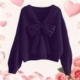thumbnail image 1 of Women Pullover Sweater Valentine'S Day Elegant Knit Pullover Sweater With 3D Bow Tie Collar For Festive Soft Winter Yarn Top Purple Xxl, 1 of 7