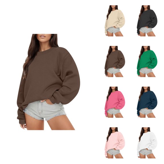 Women Pullover Sweatshirt Long Sleeve Hoodie with Kangaroo Pocket, Casual Loose Fit Crewneck Tops for Fall