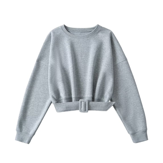Women Pullover Sweatshirts Cropped Crewneck Long Sleeve Belted Y2K Lace Up Tops Color: Grey Size: M