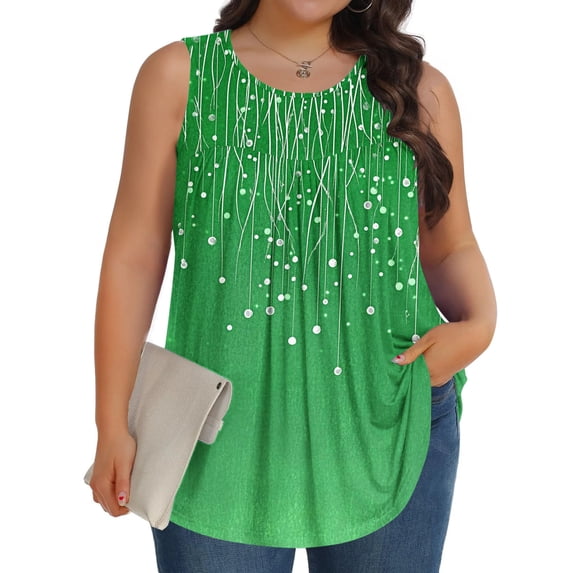 Women Pullover Tank Tops Summer Plus Size Wide Strap Gradient Color Lightweight Flowy Crewneck Sleeveless Blouse Cool Lounge Loose Nice Trendy Spring Relaxed Camisole