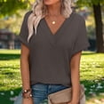 thumbnail image 1 of Women Pullover Tops New Women Fashion Spring and Summer Clothing Solid Color T-Shirt V-Neck Short Sleeve Tops Style B-6 Coffee XL, 1 of 8
