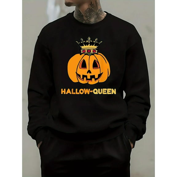 Women Pumpkin Queen Graphic Sweatshirt Halloween Top Comfortable Trendy Round-neck long-sleeved Black S-3XL
