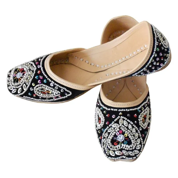 Women Punjabi Mojaries Indian Leather Shoes Handmade Jutties Ballet-Flats US 7
