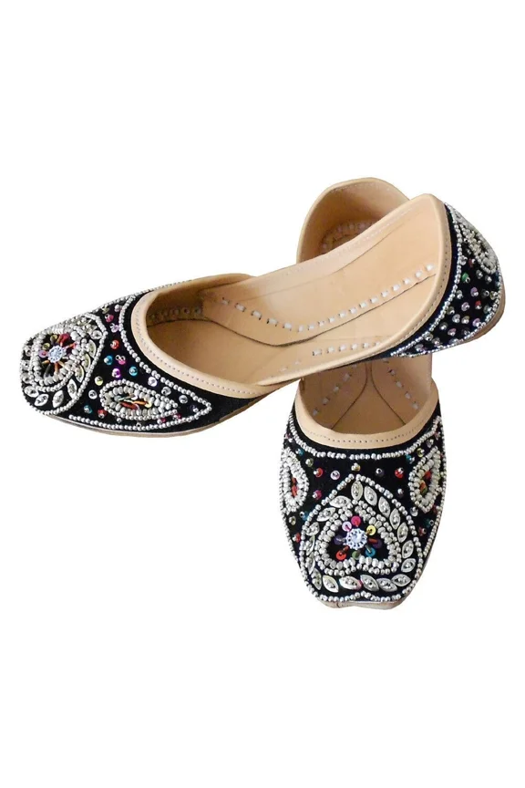Women Punjabi Shoes Indian Handmade Leather Jutties Mojaries Ballet-Flats US 9