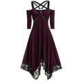 thumbnail image 1 of UTTOASFAY Women Punk Plus Size Open Shoulder Lace Spaghetti Strap Long Sleeve Gothic Dress, 1 of 6