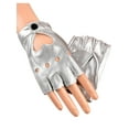 thumbnail image 1 of Women Punk Rock Half Finger Gothic Gloves Cosplay Costume Biker Driving Leather Fingerless Gloves Accessory-2 Pack, Silver, 1 of 1