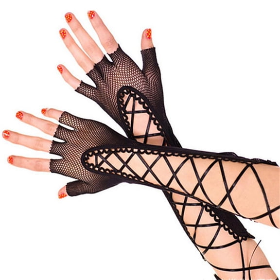 Women Punk Sexy Hollow Fishnet Cross Bandage Dancing Party Half Finger Gloves