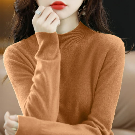 Women Pure Long Sleeve Crew Neck Soft Warm Pullover Knit Fall Winter Petite Thermal Tops for Women Winter Tops for Women Long Sleeve Thermal Long Sleeve Thermal Tops for Women Womens Long Sleeve