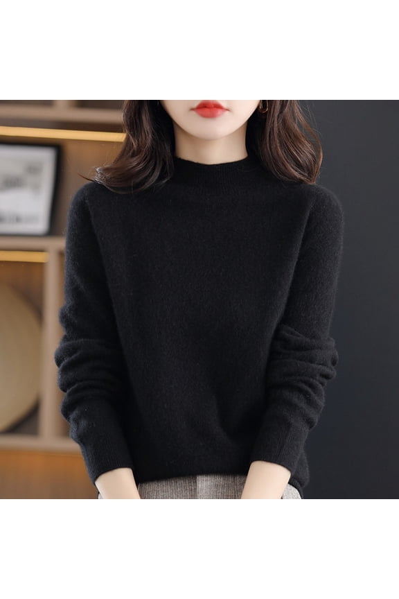 Women Pure Long Sleeve Crew Neck Soft Warm Pullover Knit Fall Winter Thermal Long Sleeve Women Pack Thermal for Women Long Sleeve Thermal Top Women Long Sleeve with Thumb Hole Turtleneck Top