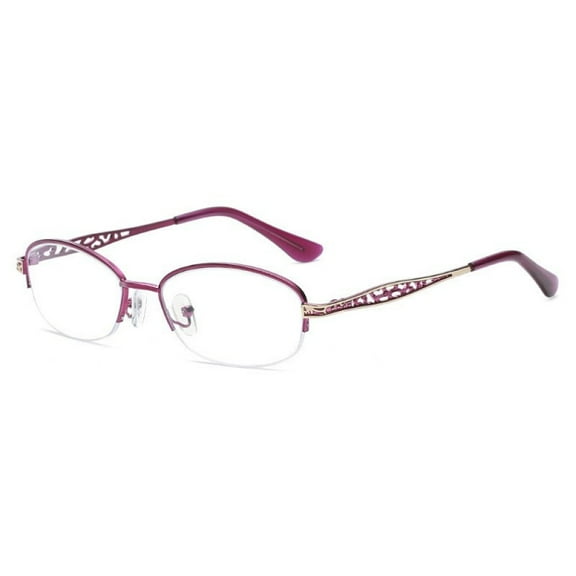 Women Purple Half Rimless Reading Glasses 1.50 Metal Presbyopic Glasses Anti-blue Light Readers 1.50 Strength