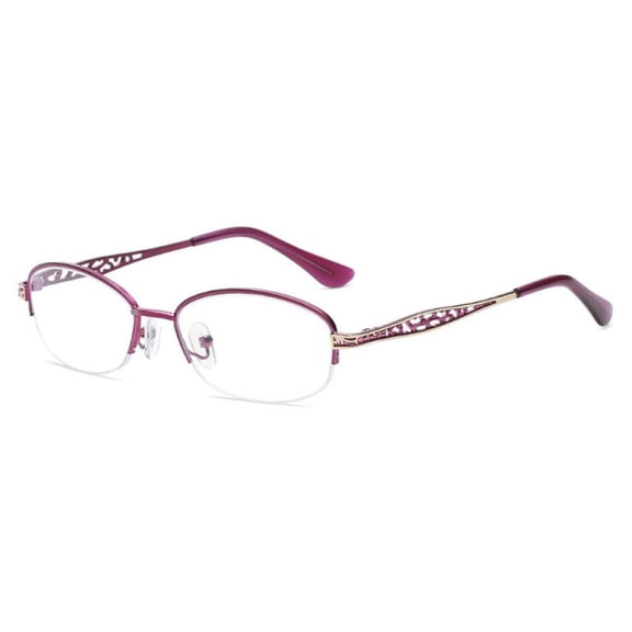 Women Purple Half Rimless Reading Glasses 4.00 Metal Presbyopic Glasses Anti-blue Light Readers 4.00 Strength