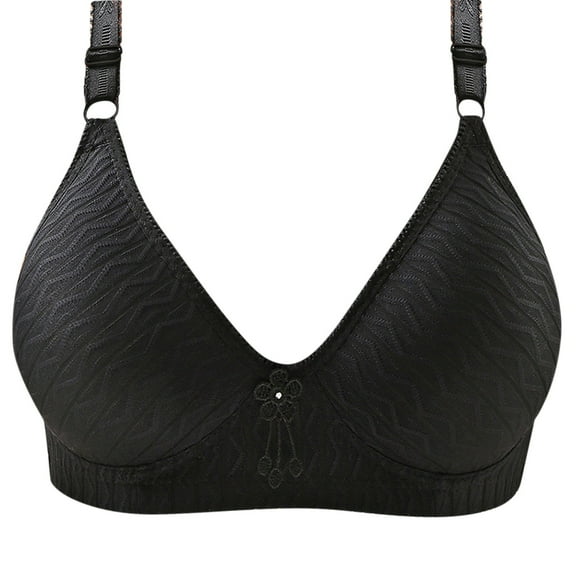 Women Push-Up Bra Wire Free Comfy Smoothing Full Coverage Everyday Bralette Breathable Striped Textured Fashion Brasier, Black, M