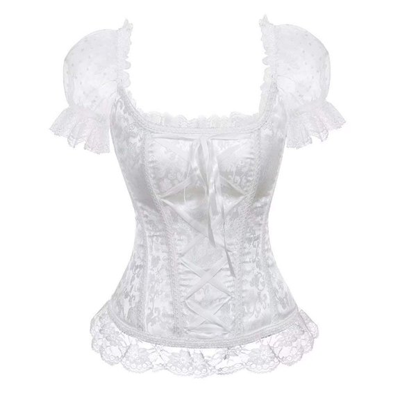 Women Push Up Corset Tops Renaissance Victorian Gothic Shirts Mesh Bustier Tees Peasant Festival Fair Cosplay Lace Blouse
