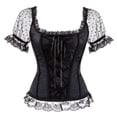 thumbnail image 1 of Women Push Up Corset Tops Renaissance Victorian Gothic Shirts Mesh Bustier Tees Peasant Festival Fair Cosplay Lace Blouse, 1 of 4