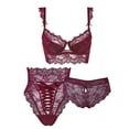 thumbnail image 1 of Women Push Up Embroidery Bras Set Lace Lingerie Bra and Panties and and High Waist Panty 3 Piece, 1 of 5