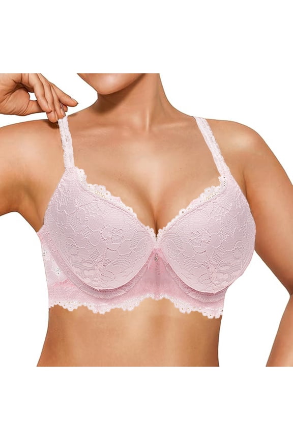 Women Push Up Lace Bras Padded Underwire Extra Cleavage Lift Support Comfort Fit Everyday Wear Pink 80A/36A