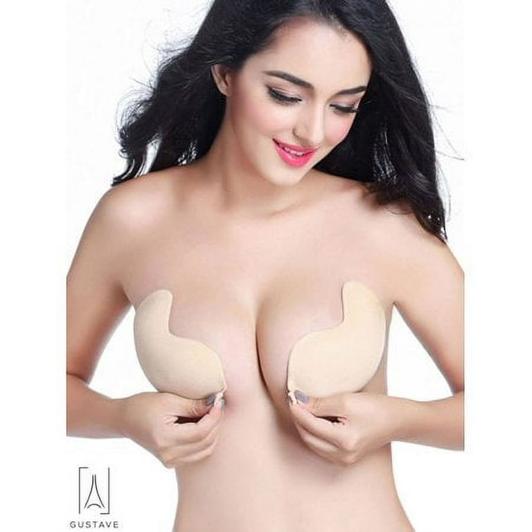 Women Push Up Strapless Invisible Bra Backless Adhesive Sexy Seamless Bra  Breast Life Nipple Cover D Cup,Skin 