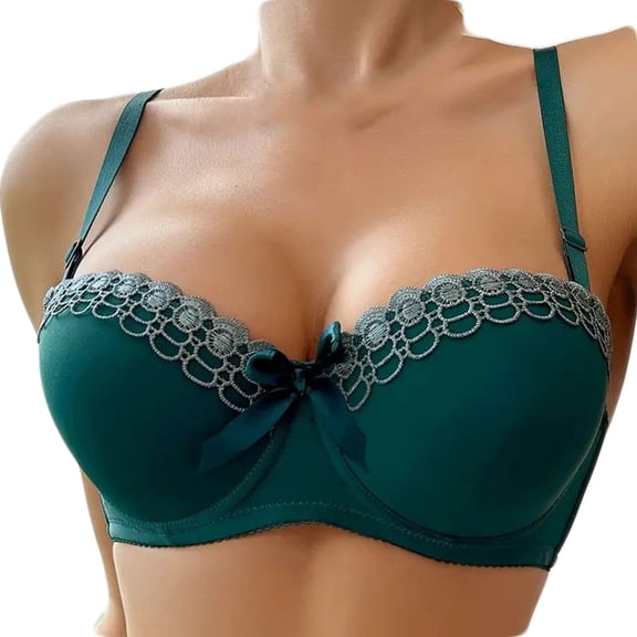 Women Push up Bra Lace Bowknot Wire Top Tube Removable Shoulder Strap Daily Bra Satin Bralettes Crop Top Floral Lace Bralettes