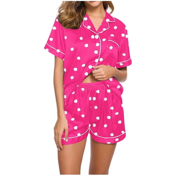 Women Pyjamas Set Short Sleeve Sleepwear Womens Button Down Nightwear PJ Set with Pockets Hot Pink XL