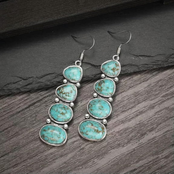 Women Quality Boho Silver Hook Earrings Turquoise Dangle Drop Wedding Party Jewelry Gift-#3[p895]
