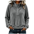 thumbnail image 1 of Women Quarter Zip Pullover Long Sleeve Velvet Sweatshirt Soft Cozy Lightweight Fall Winter Casual Loose Fit Tops Warm Outdoor Sports Wear XL, 1 of 7