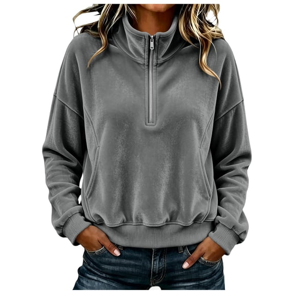 Women Quarter Zip Pullover Long Sleeve Velvet Sweatshirt Soft Cozy Lightweight Fall Winter Casual Loose Fit Tops Warm Outdoor Sports Wear XL