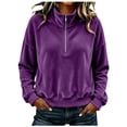 thumbnail image 1 of Women Quarter Zip Pullover Long Sleeve Velvet Sweatshirt Soft Cozy Lightweight Fall Winter Casual Loose Fit Tops Warm Outdoor Sports Wear XXXL, 1 of 7