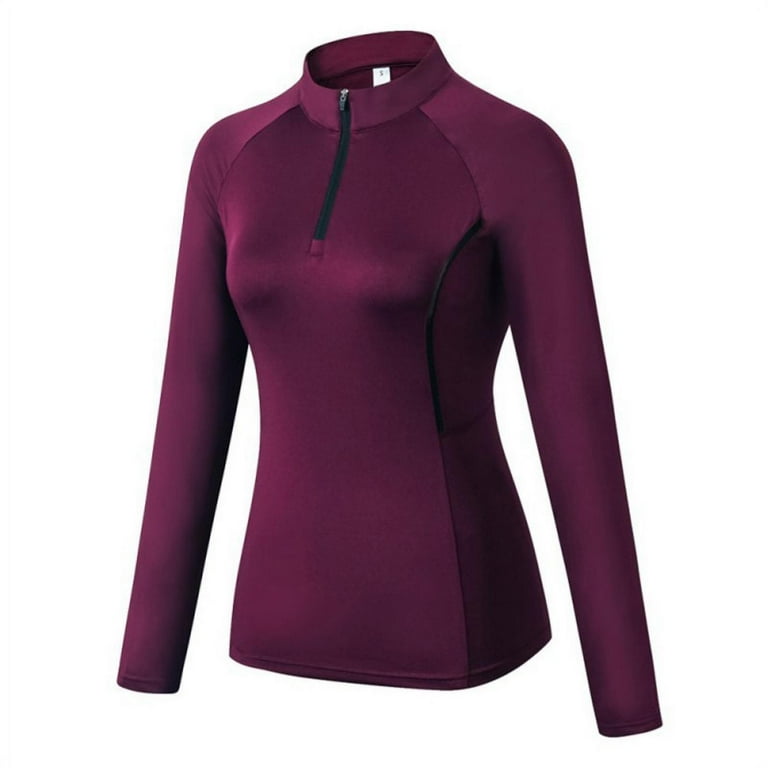 Women Quarter Zip Pullover Running Shirts Long Sleeve Activewear Tops Tight Workout Walmart