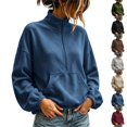 thumbnail image 1 of Women Quarter Zip Sweatshirt Sevevn Quarter Zip Stand Collar Relaxed Fit Fleece Fabric Kangaroo Pocket Drawstring Hem Lantern Long Sleeve For Daily Wear, 1 of 8
