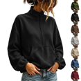thumbnail image 1 of Women Quarter Zip Sweatshirt Sevevn Quarter Zip Stand Collar Relaxed Fit Fleece Fabric Kangaroo Pocket Drawstring Hem Lantern Long Sleeve For Daily Wear, 1 of 8