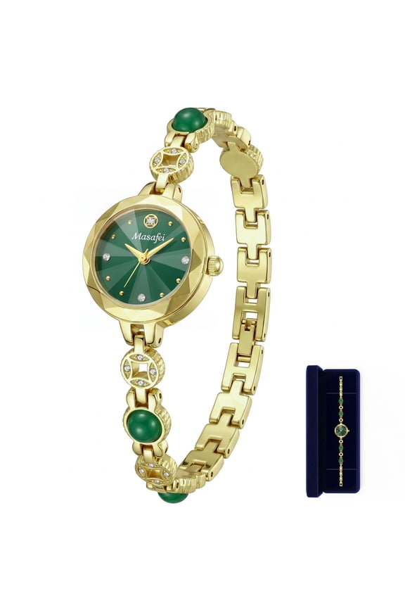 Watches for Women Dainty Green Chain Bracelet Rhinestone Dial Elegant Dress Classic Quartz Ladies Wristwatch Gift