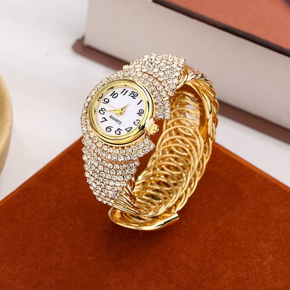 Women Quartz Watch Round Dial Analog Watch with Alloy Strap Ladies Rhinestone Wristwatch for Casual Wear Parties Offices Dates