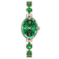 thumbnail image 1 of Women Quartz Wrist Watches Strap Oval Watch Artificial Crystal Rhinestone Accented Easy Read Number Dial Fashion Dress Up Adjustable Stainless Steel Green, 1 of 5