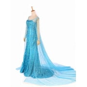 ARGULVTI Women Queen Princess Dress See-Through Long Sleeve Backless Chiffon Shine Sequin Floor Length Dress