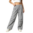 thumbnail image 1 of Women Quick Dry Casual Sweat Pants, Elastic Drawstring High Waist Wide Leg Trousers, Lightweight Breathable Joggers for Sports Street Daily Wear Gray S(S), 1 of 6