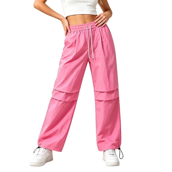 Women Quick Dry Casual Sweat Pants, Elastic Drawstring High Waist Wide Leg Trousers, Lightweight Breathable Joggers for Sports Street Daily Wear Pink M(M)