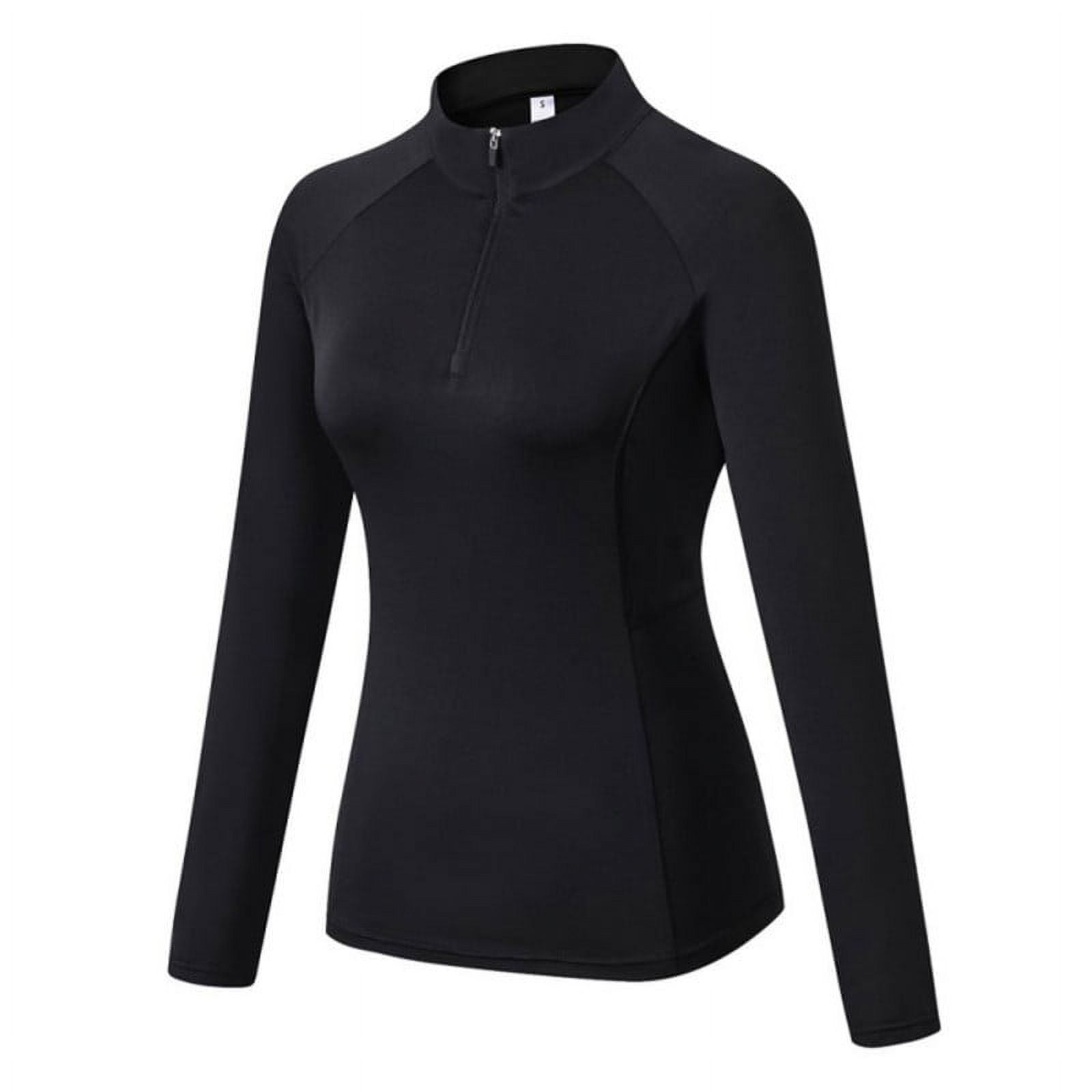 Women Quick-Drying Zipper Breathable Long Sleeve Stand-up collar Active T- Shirt Sweater Tops Sports Fitness Yoga Training Clothes，Black，XL 