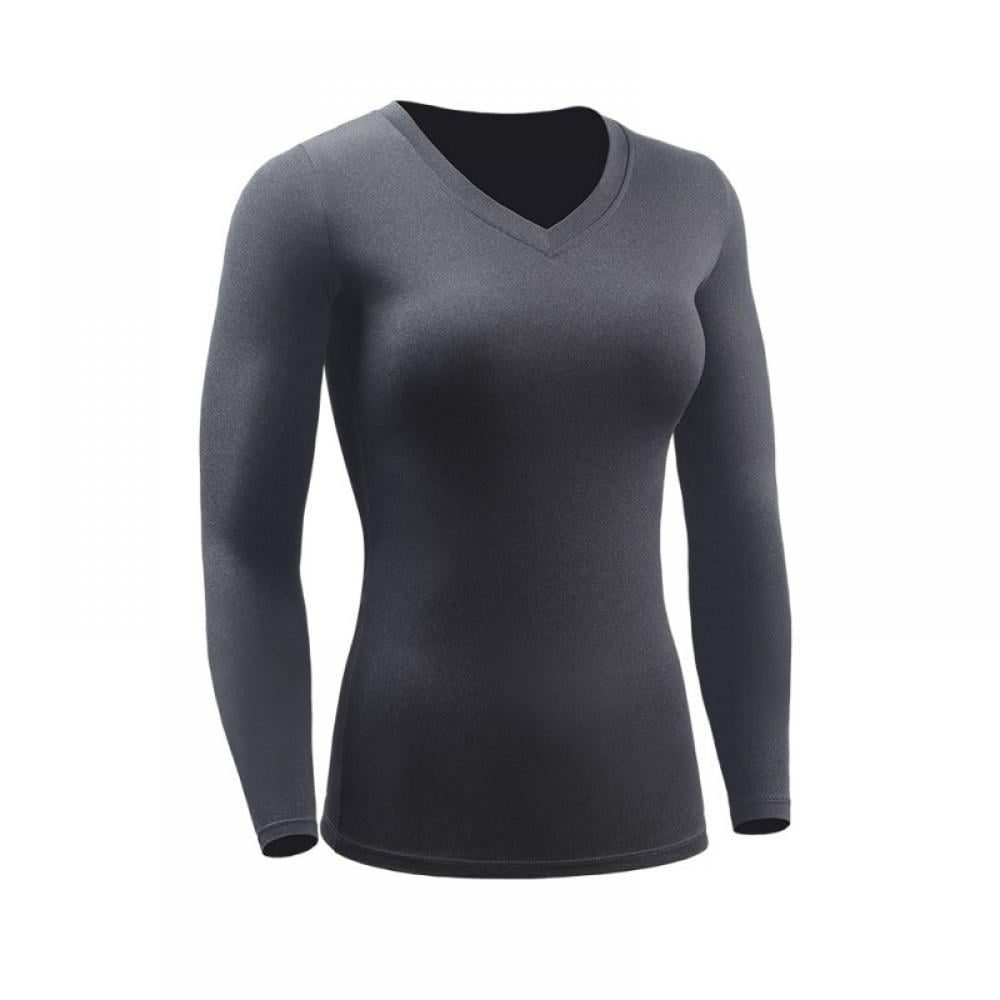 Women Quick drying V Neck Long sleeved Fitness Stretch Tight
