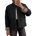 thumbnail image 1 of Women Quilted Jacket Oversized Leopard Lined Puffer Jacket Button Down Padded Coat Black S, 1 of 9