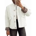 thumbnail image 1 of Women Quilted Jacket Oversized Leopard Lined Puffer Jacket Button Down Padded Coat Milky M, 1 of 9