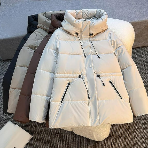 Women Quilted Jacket Solid Color Down Jacket Long Sleeve Womens Winter Fuzzy Fleece Full Zipper Puffer Jacket Coats Outerwear with Pocket