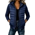 thumbnail image 1 of Women Quilted Puffer Jacket Knit Sleeve Padded Coat Zip Up Hooded Outerwear,Relaxed Comfy Daily Outing Casual Wear,Blue,M, 1 of 7