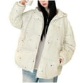 thumbnail image 1 of Women Quilted Puffer Jacket Polka Dot Print Hooded Long Sleeve Zip Up Winter Coat Warm Jackets with Pockets, 1 of 9