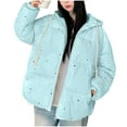 thumbnail image 1 of Women Quilted Puffer Jacket Polka Dot Print Hooded Long Sleeve Zip Up Winter Coat Warm Jackets with Pockets, 1 of 9